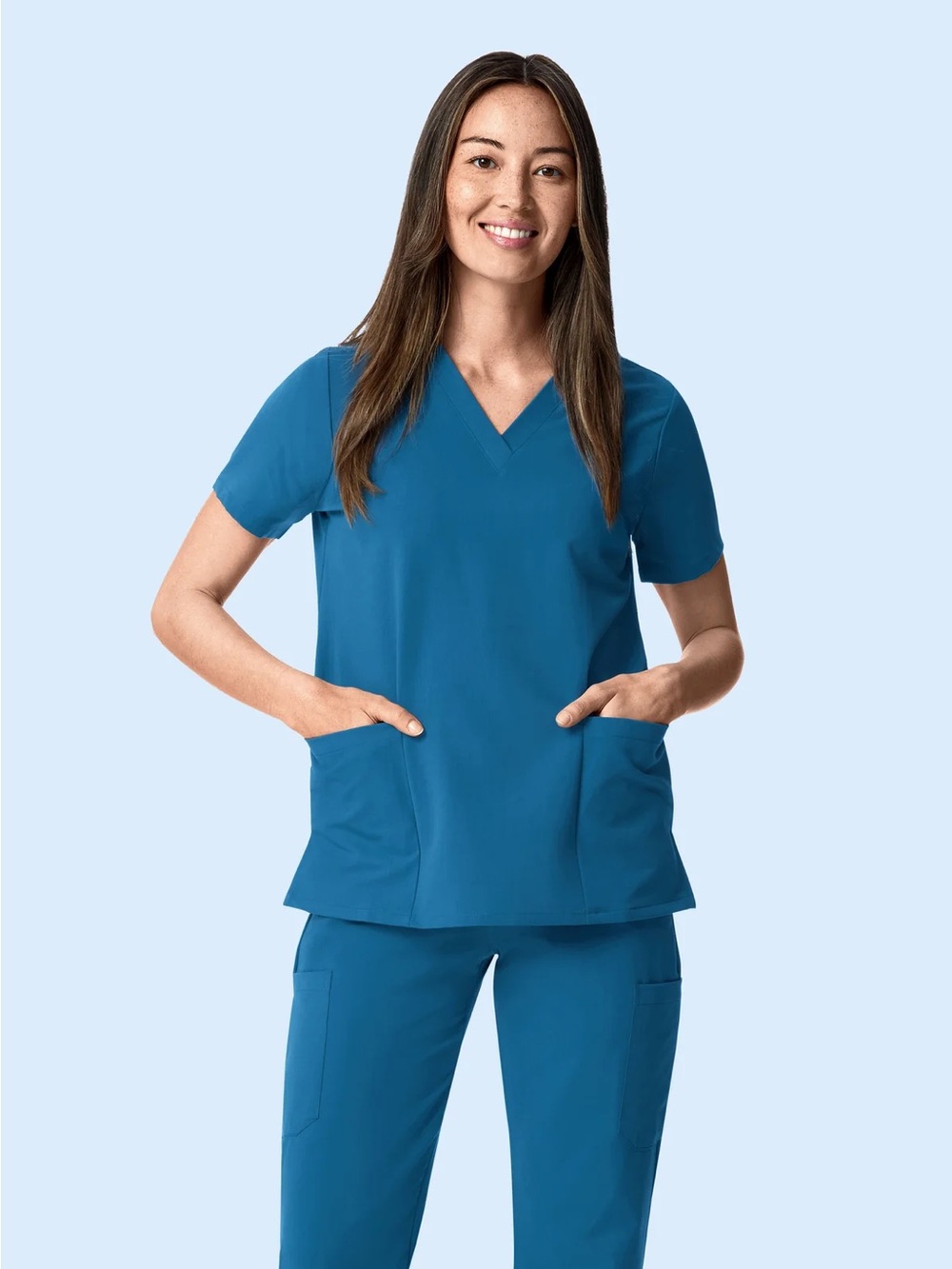 Mandala Vallarta V-Neck Medical Scrub Top and Cargo Scrub PantTeal Blue